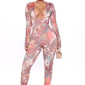 Dripping In Designer V Neck Jumpsuit - Orange/combo